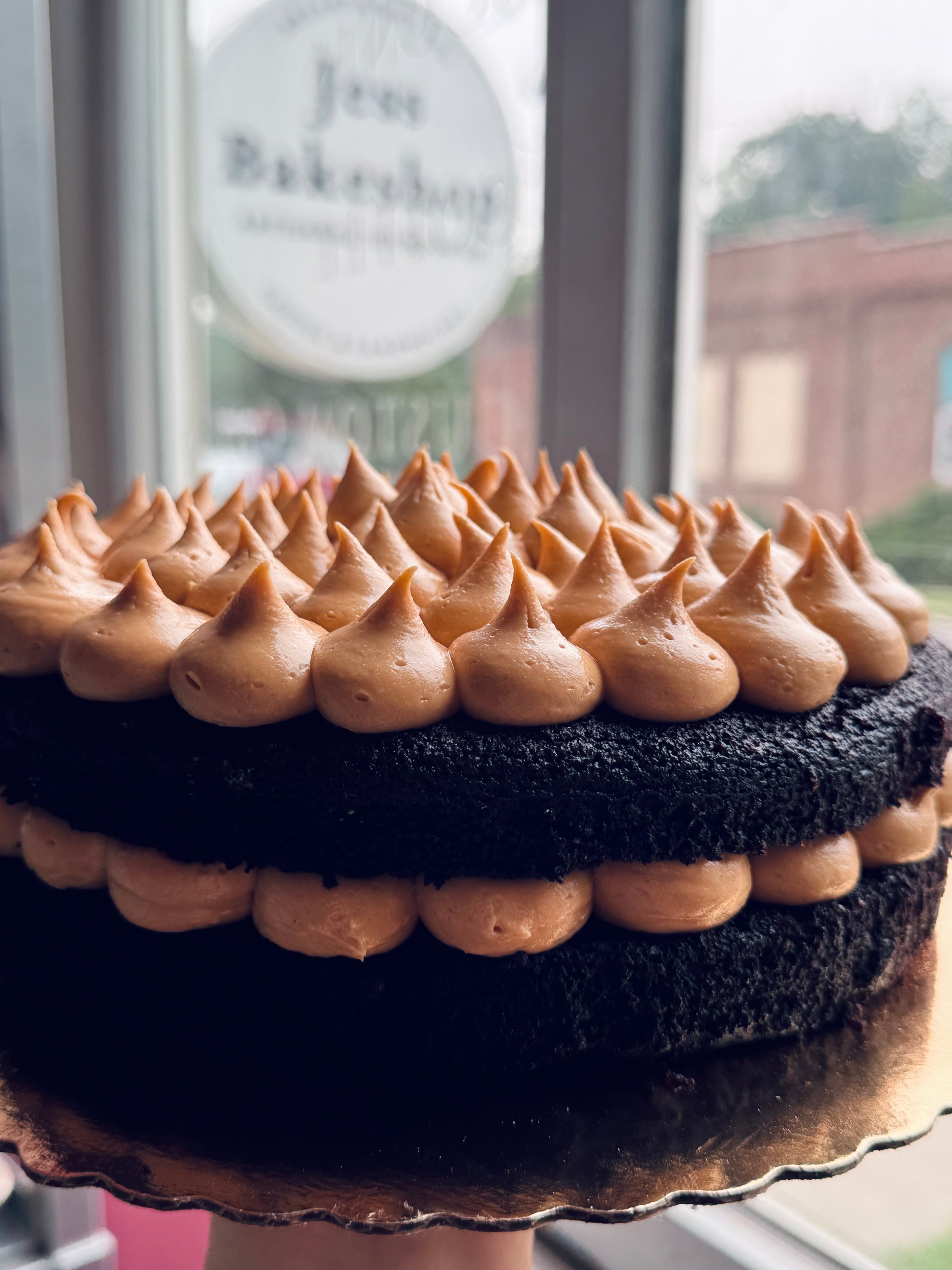 8” 2-layer - GF Chocolate Olive Oil Cake w/ Peanut Butter frosting