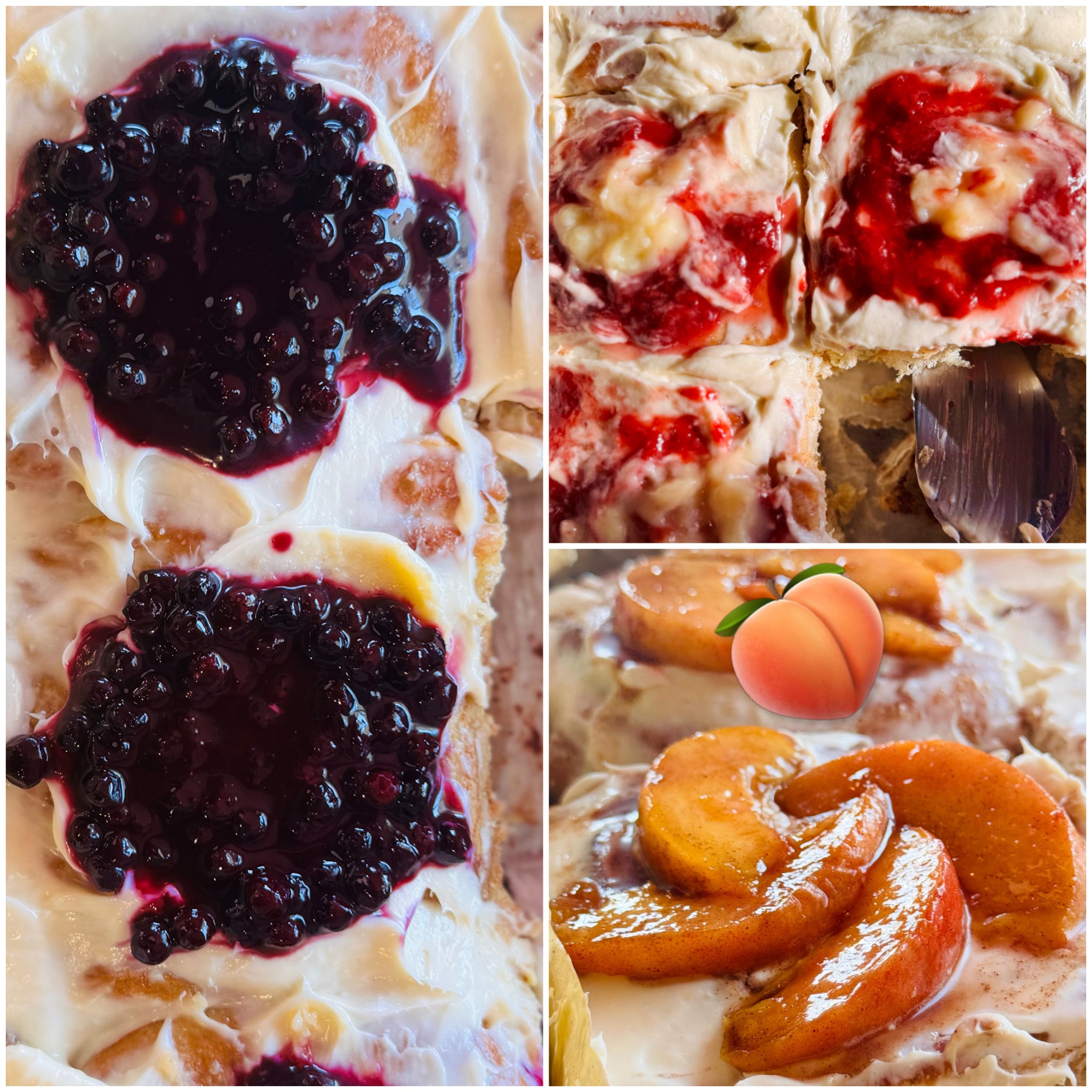 July 4 🇺🇸 Cinnamon Roll Box - 1 Peach Vanilla, 2 Blueberry Compote, 1 Strawberry Lemon Curd