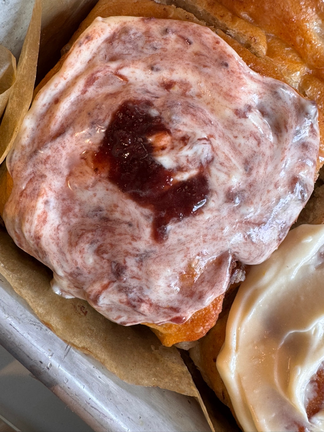 Heavenly Cinnamon Rolls - Strawberry Jam Frosting (2 rolls)